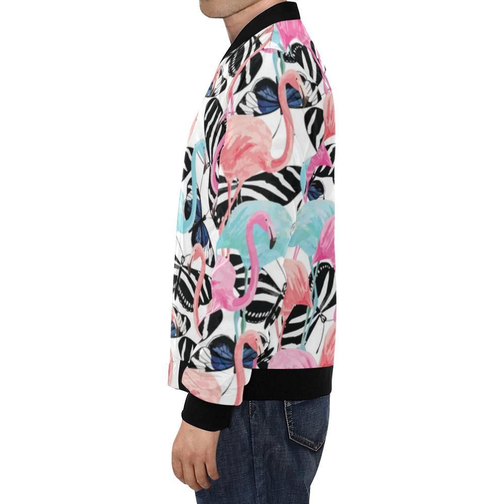Flamingo-Butterfly-Hawaiian-Tropical-Pattern-Print-Mens-Bomber-Jacket-1