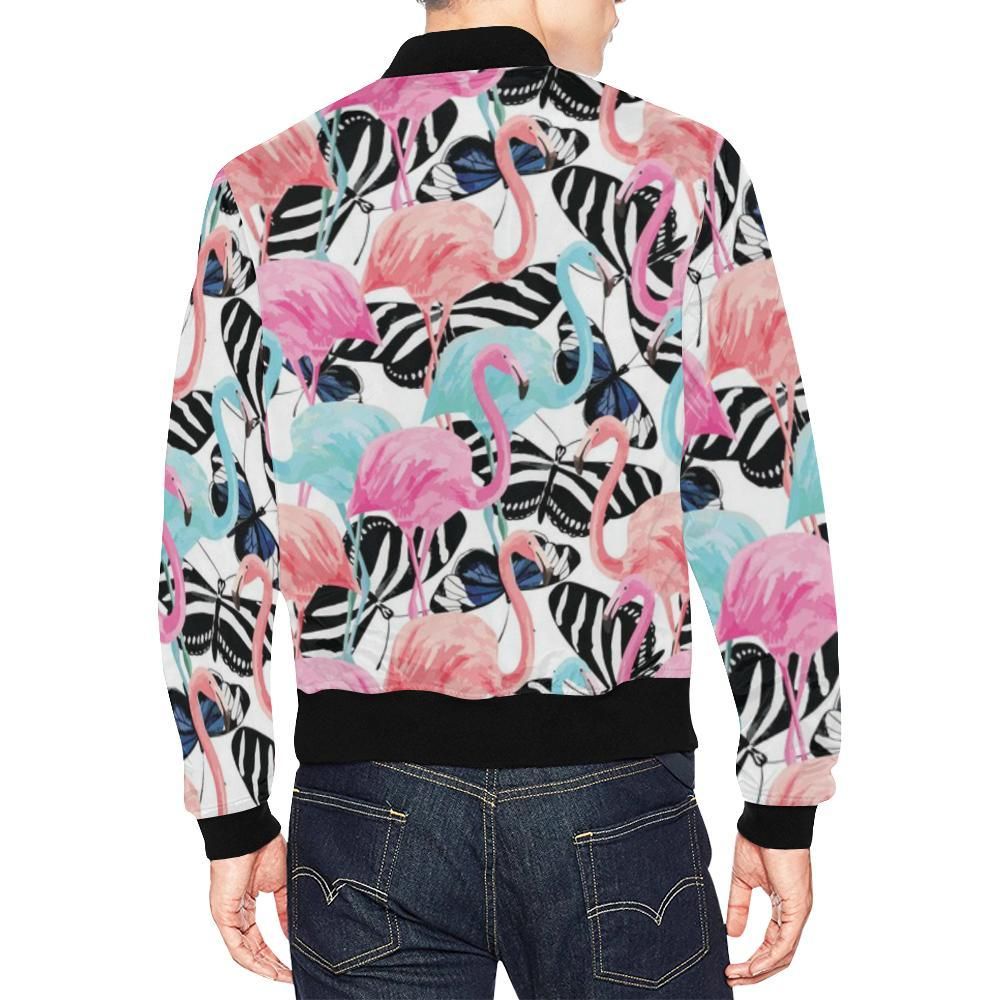 Flamingo-Butterfly-Hawaiian-Tropical-Pattern-Print-Mens-Bomber-Jacket-2