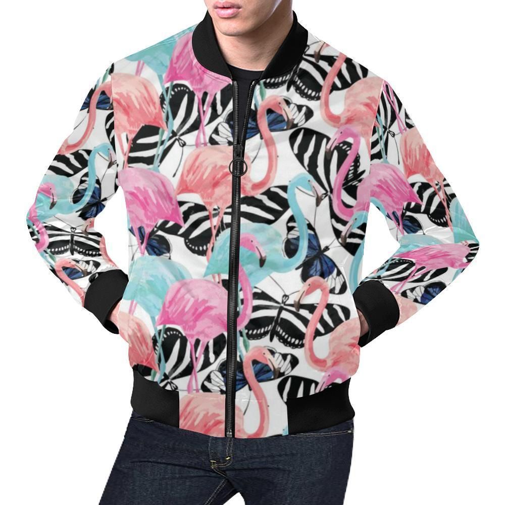 Flamingo Butterfly Hawaiian Tropical Pattern Print Mens Bomber Jacket Flamingo Butterfly Hawaiian Tropical Pattern Print Mens Bomber Jacket