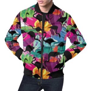 Flamingo Hawaiian Tropical Colorful Pattern Print Mens Bomber Jacket