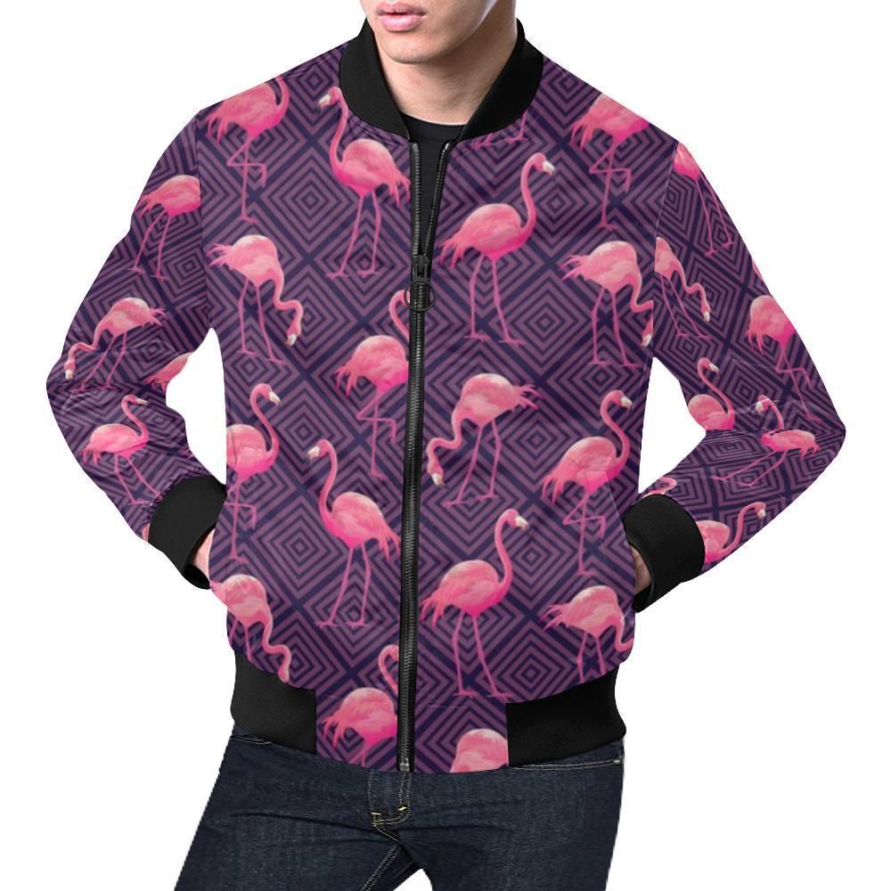 Flamingo Hawaiian Tropical Stripe Pattern Print Mens Bomber Jacket Flamingo Hawaiian Tropical Stripe Pattern Print Mens Bomber Jacket