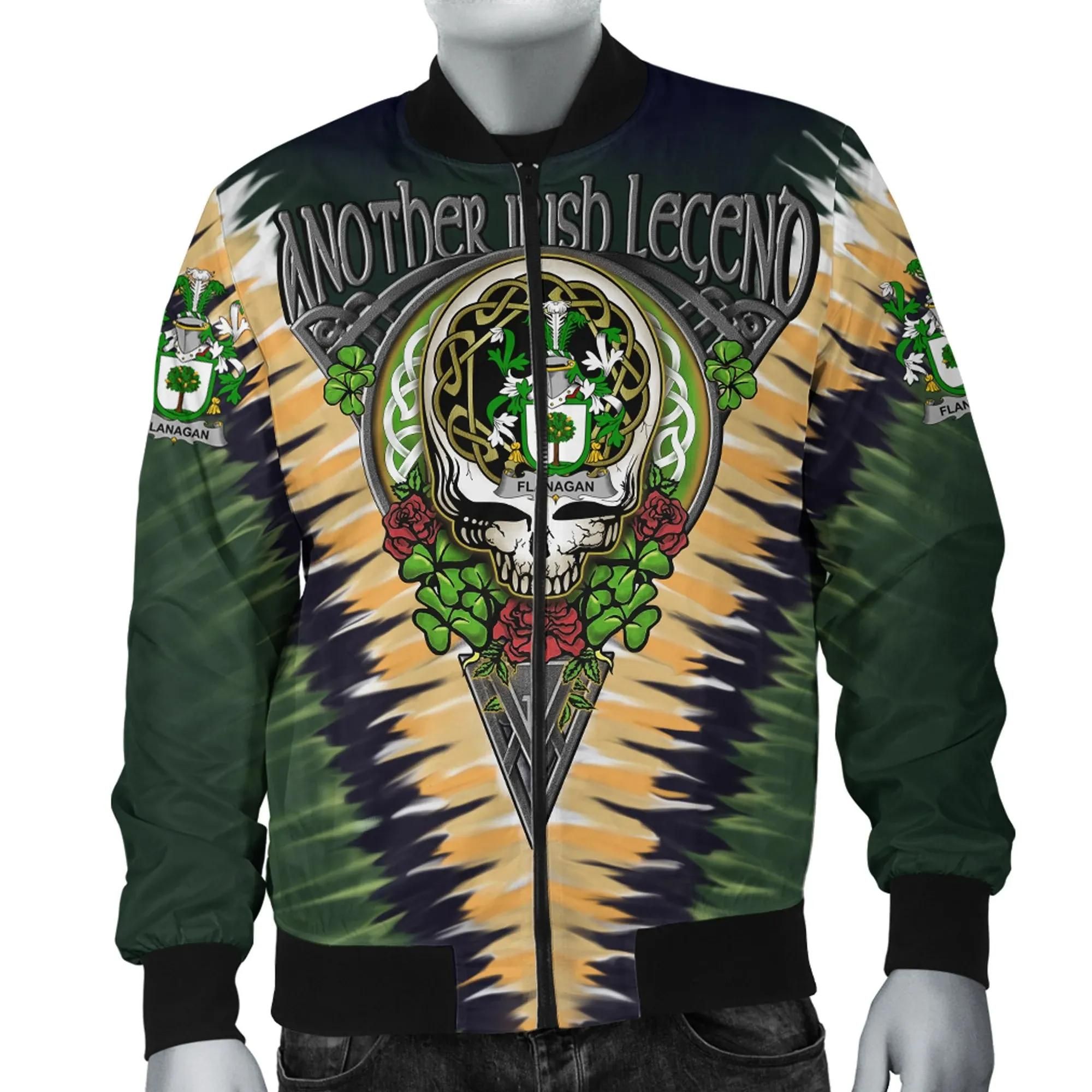 Flanagan or O'Flanagan Ireland Bomber Jacket - GD Irish Legend Shamrock V Tie-Dye A7 Bomber Jacket Flanagan or O'Flanagan Ireland Bomber Jacket - GD Irish Legend Shamrock V Tie-Dye A7 Bomber Jacket