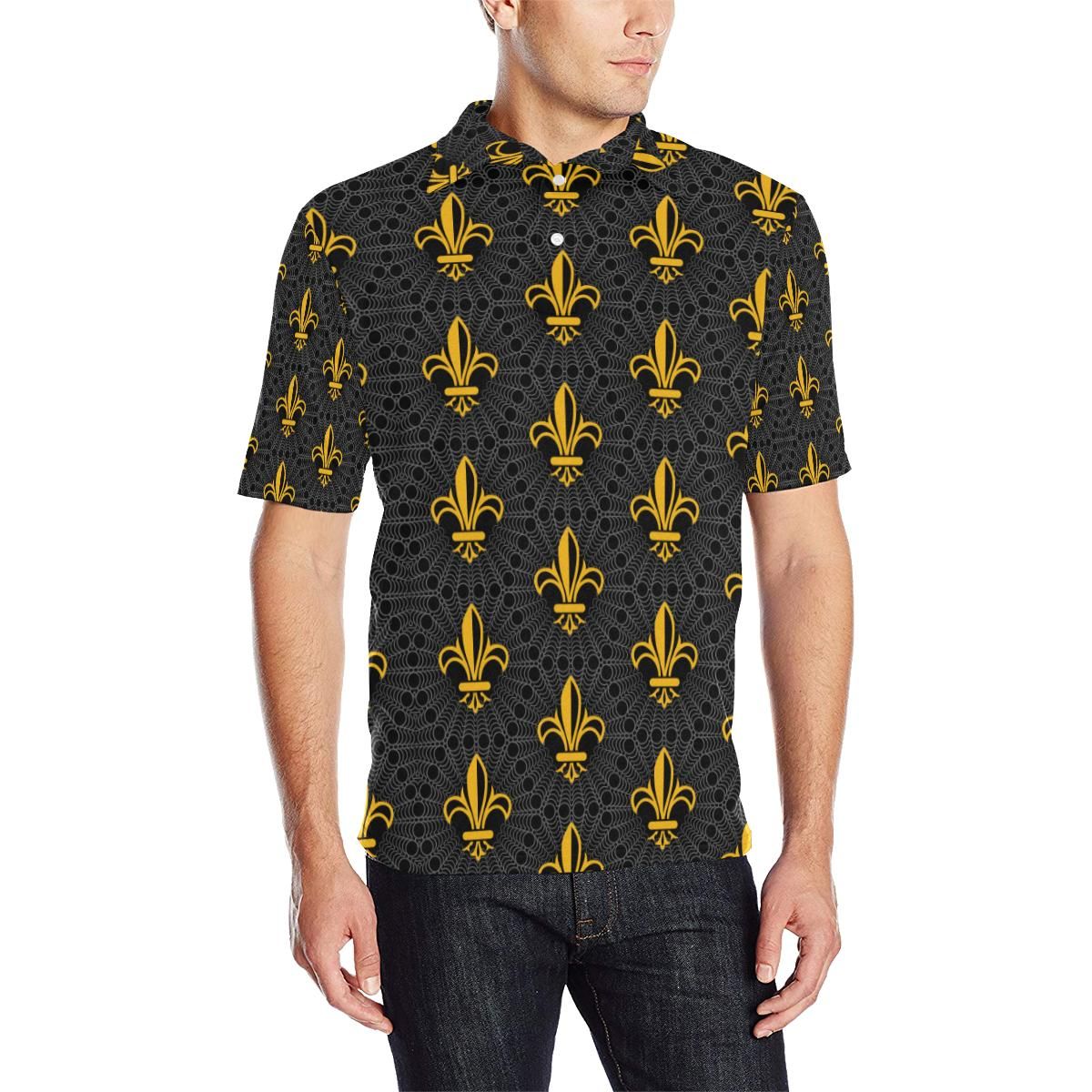 Fleur De Lis Gold Pattern Print Design 01 Men Polo Shirt Fleur De Lis Gold Pattern Print Design 01 Men Polo Shirt