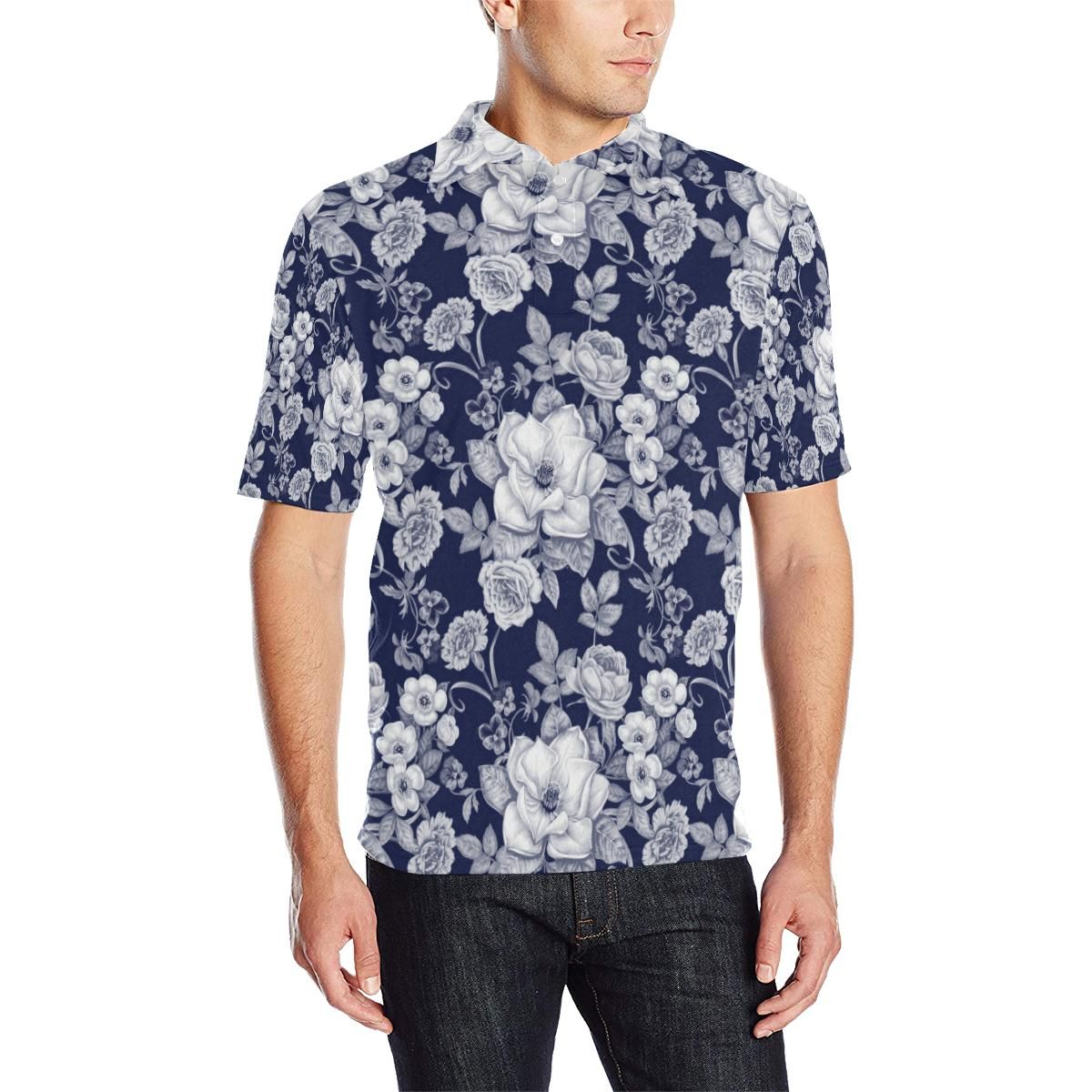 Floral Infrared Pattern Men Polo Shirt Floral Infrared Pattern Men Polo Shirt