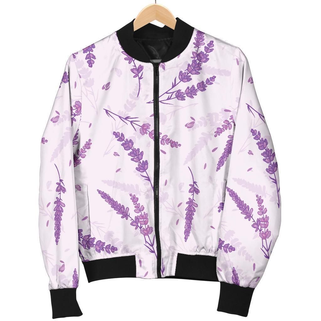Floral Lavender Pattern Print Women Casual Bomber Jacket Floral Lavender Pattern Print Women Casual Bomber Jacket