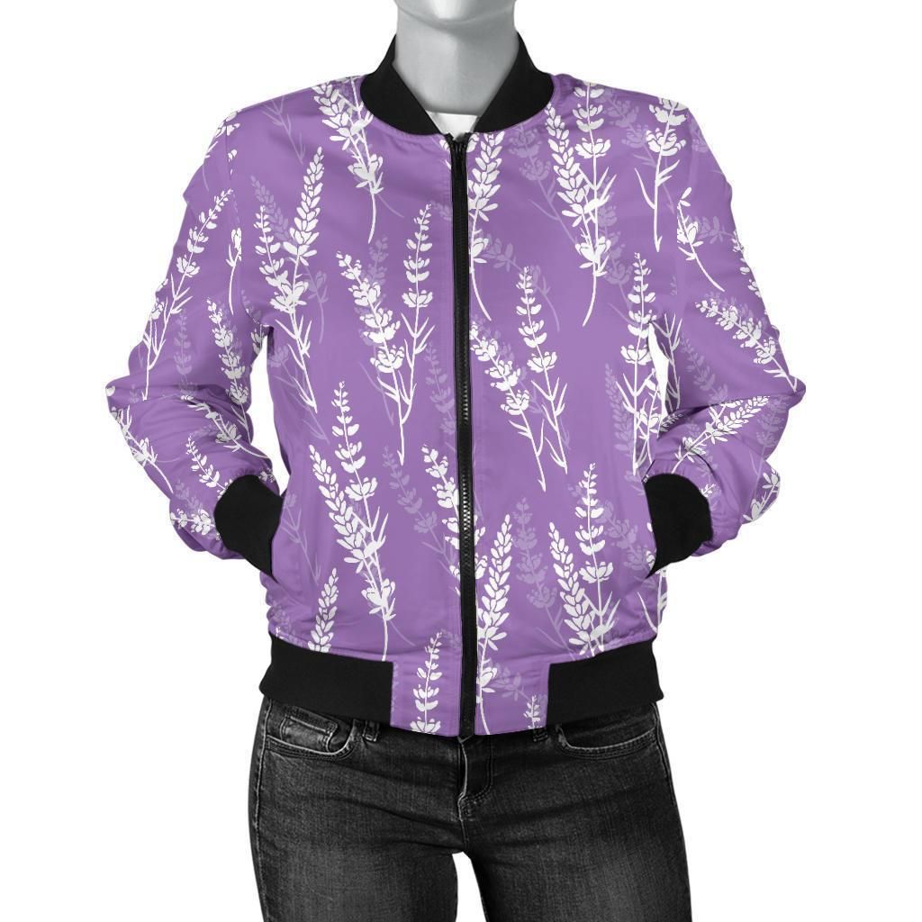 Floral-Lavender-Print-Pattern-Women-Casual-Bomber-Jacket-1