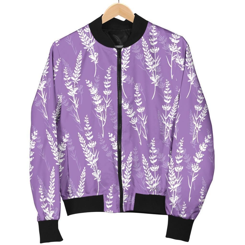 Floral Lavender Print Pattern Women Casual Bomber Jacket Floral Lavender Print Pattern Women Casual Bomber Jacket