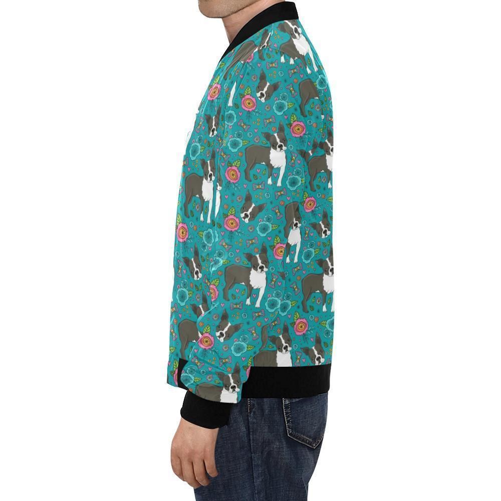 Flower-Boston-Terrier-Pattern-Print-Mens-Bomber-Jacket-1