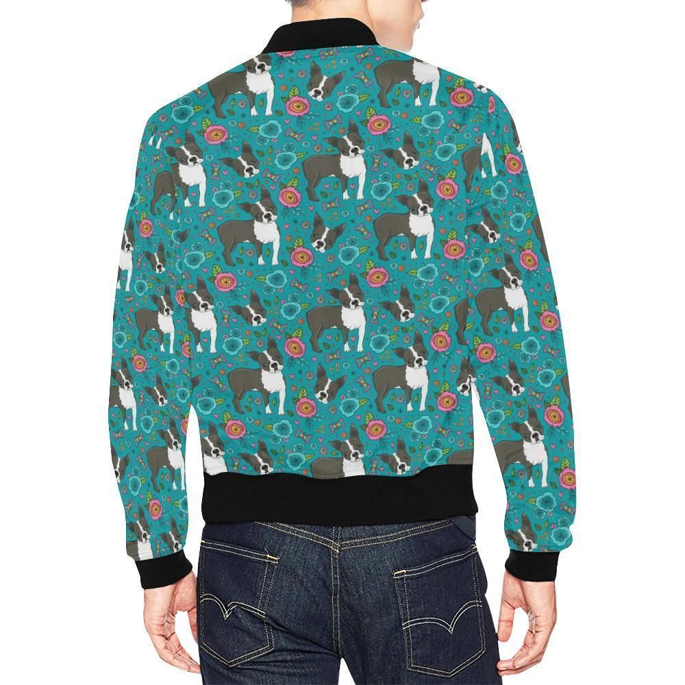 Flower-Boston-Terrier-Pattern-Print-Mens-Bomber-Jacket-2