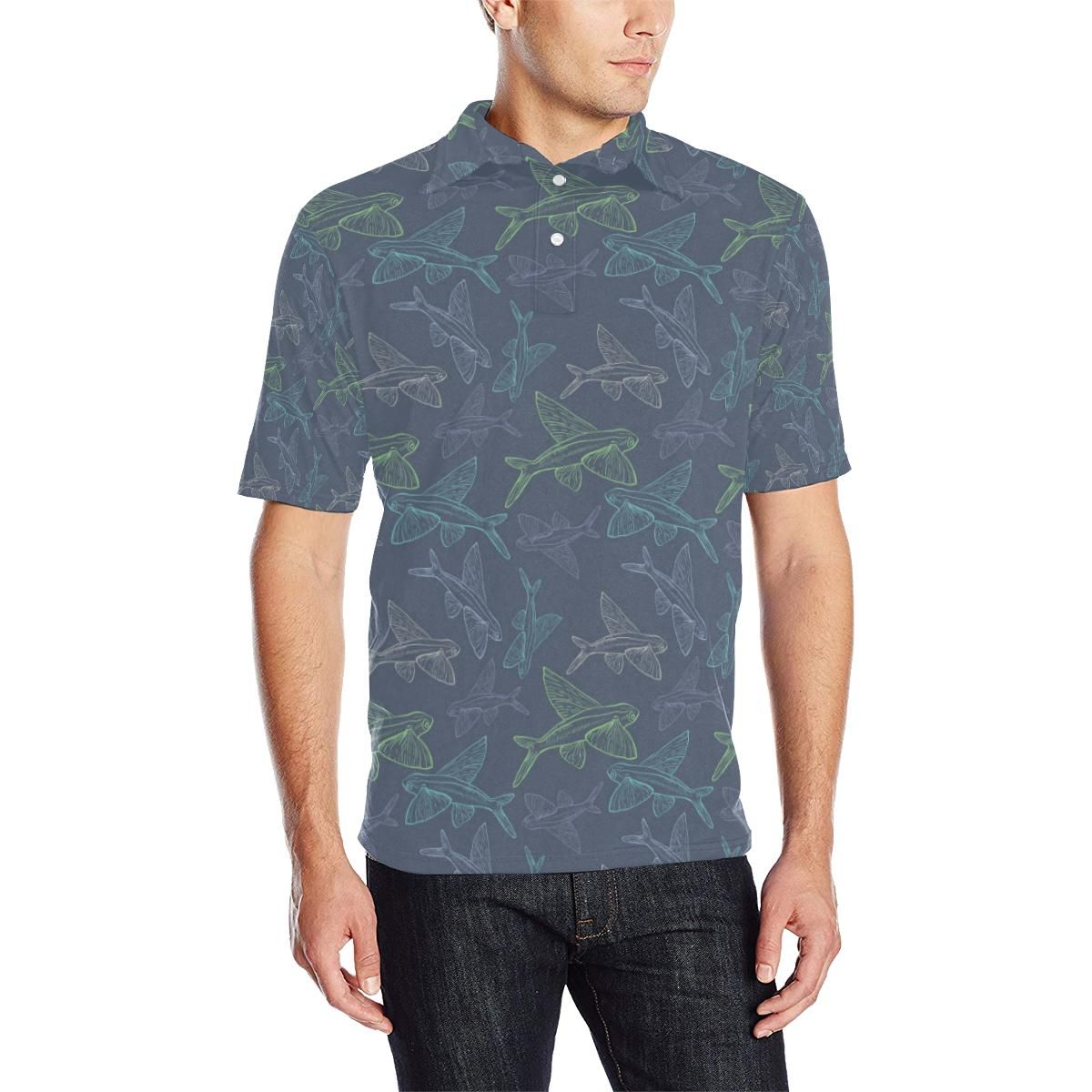 Flying Fish Pattern Print Design 02 Men Polo Shirt Flying Fish Pattern Print Design 02 Men Polo Shirt