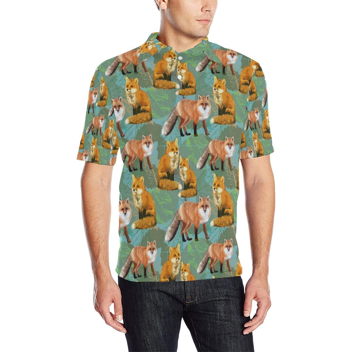 Fox Autumn Leaves Themed Men Polo Shirt Fox Autumn Leaves Themed Men Polo Shirt