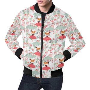 Fox Girl Flower Pattern Print Mens Bomber Jacket