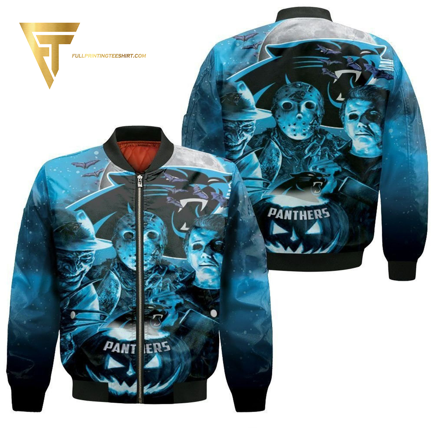 Freddy Jason Michael Myers Carolina Panthers Full Printing Bomber Jacket Freddy Jason Michael Myers Carolina Panthers Full Printing Bomber Jacket