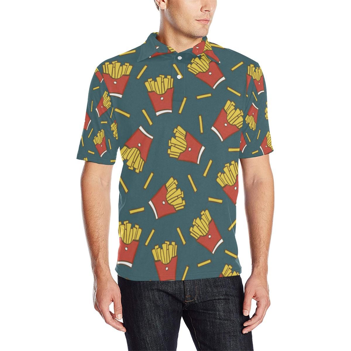 French Fried Pattern Print Design 04 Men Polo Shirt French Fried Pattern Print Design 04 Men Polo Shirt