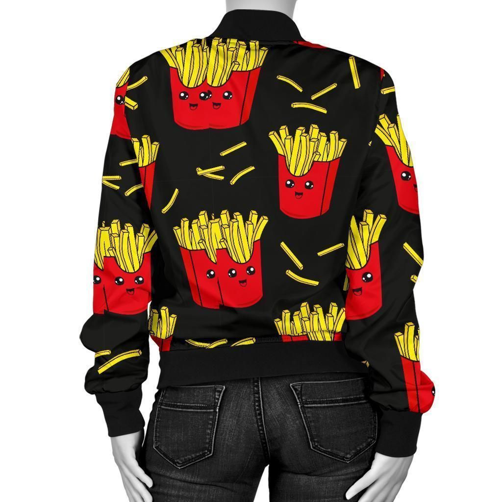 French-Fries-Cartoon-Print-Pattern-Women-Casual-Bomber-Jacket-2