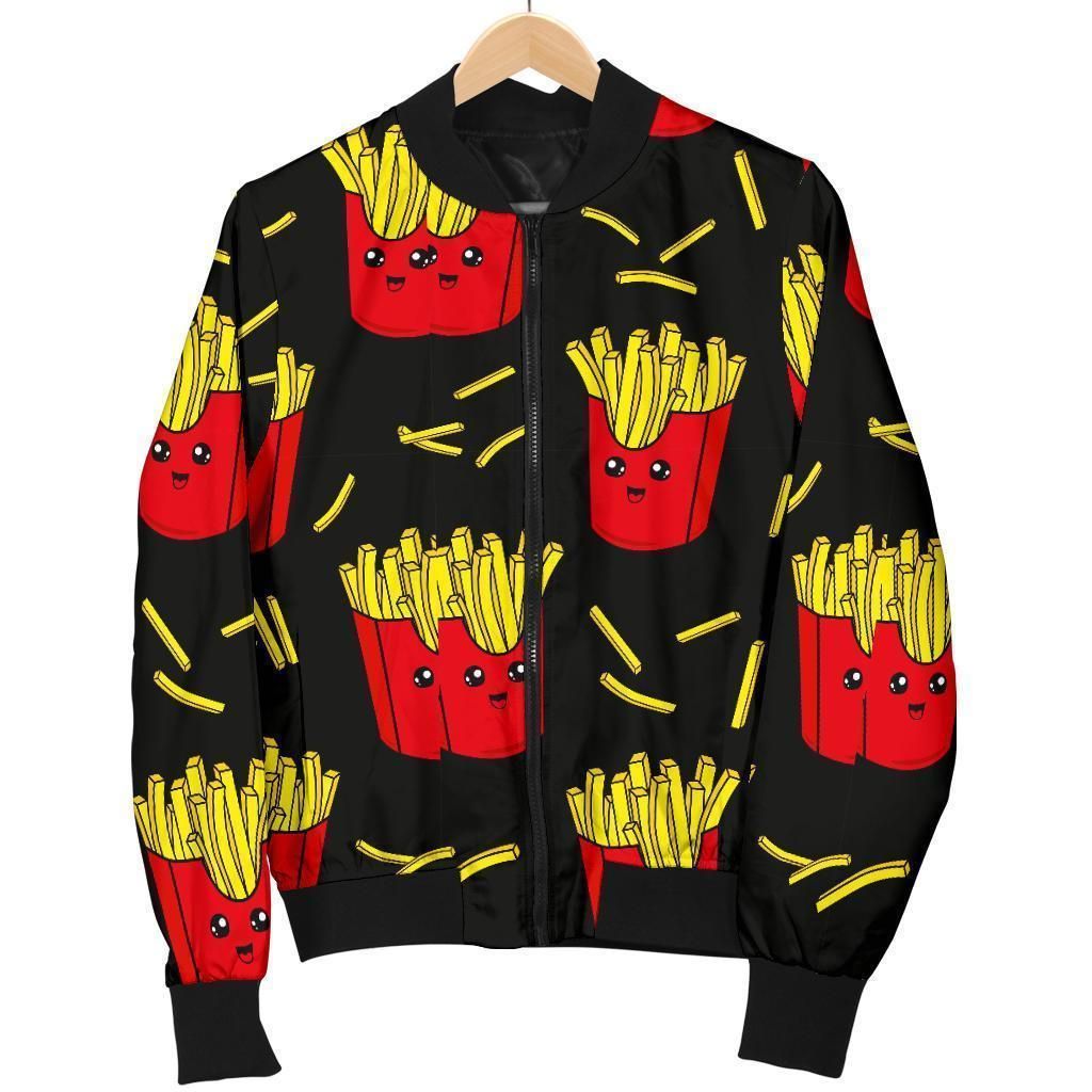 French Fries Cartoon Print Pattern Women Casual Bomber Jacket French Fries Cartoon Print Pattern Women Casual Bomber Jacket