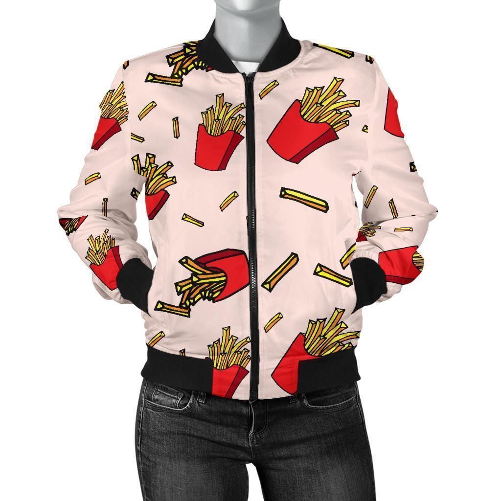 French-Fries-Pattern-Print-Women-Casual-Bomber-Jacket-1