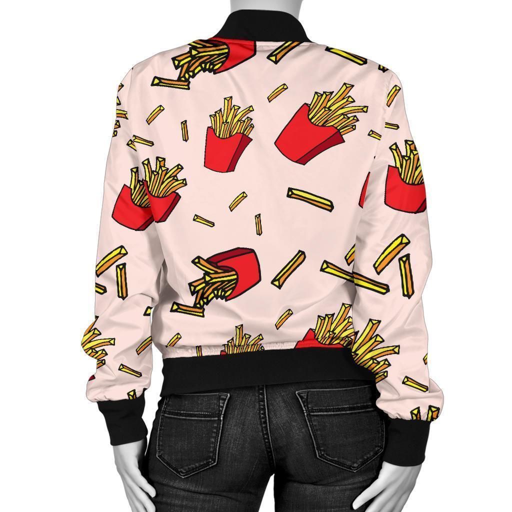 French-Fries-Pattern-Print-Women-Casual-Bomber-Jacket-2