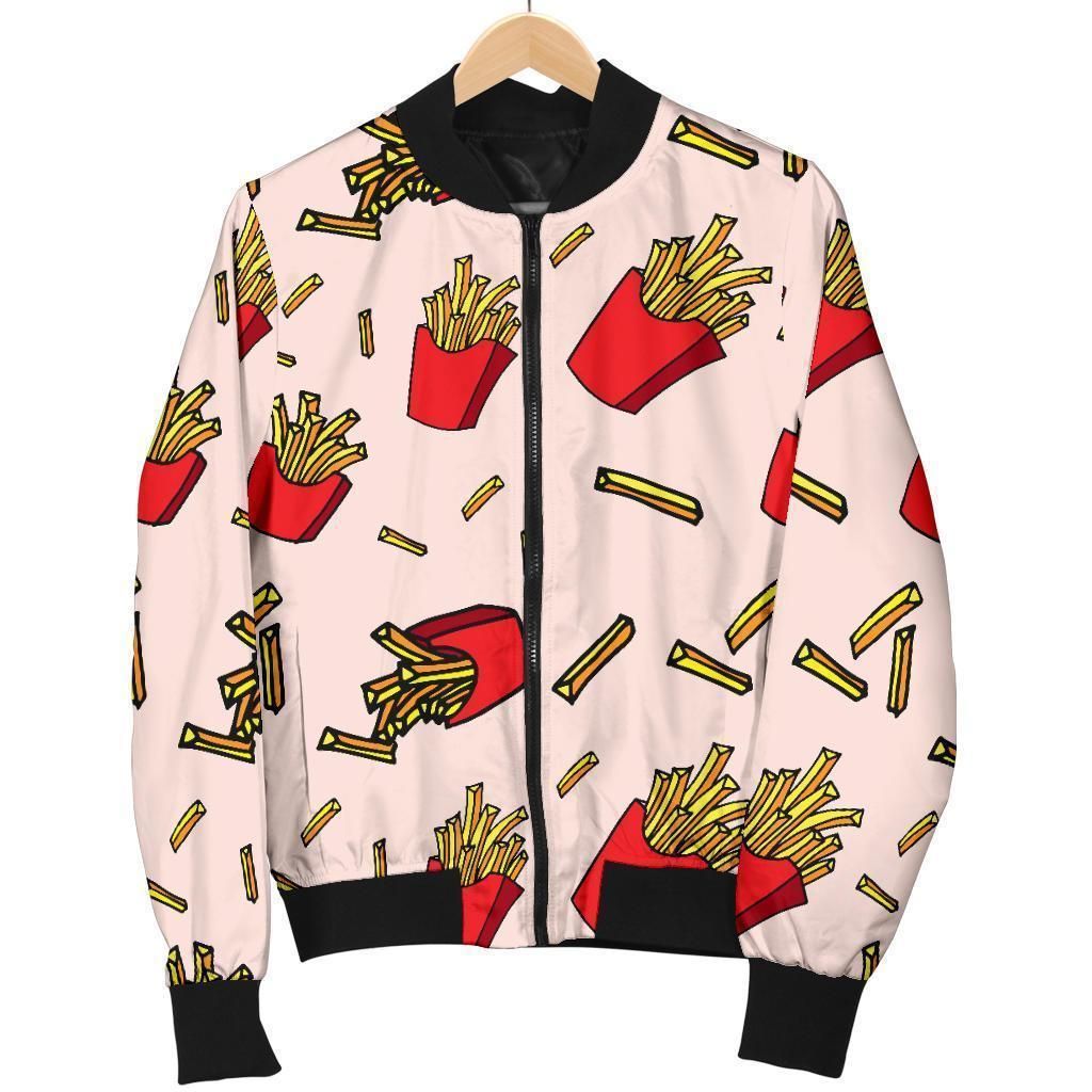French Fries Pattern Print Women Casual Bomber Jacket French Fries Pattern Print Women Casual Bomber Jacket