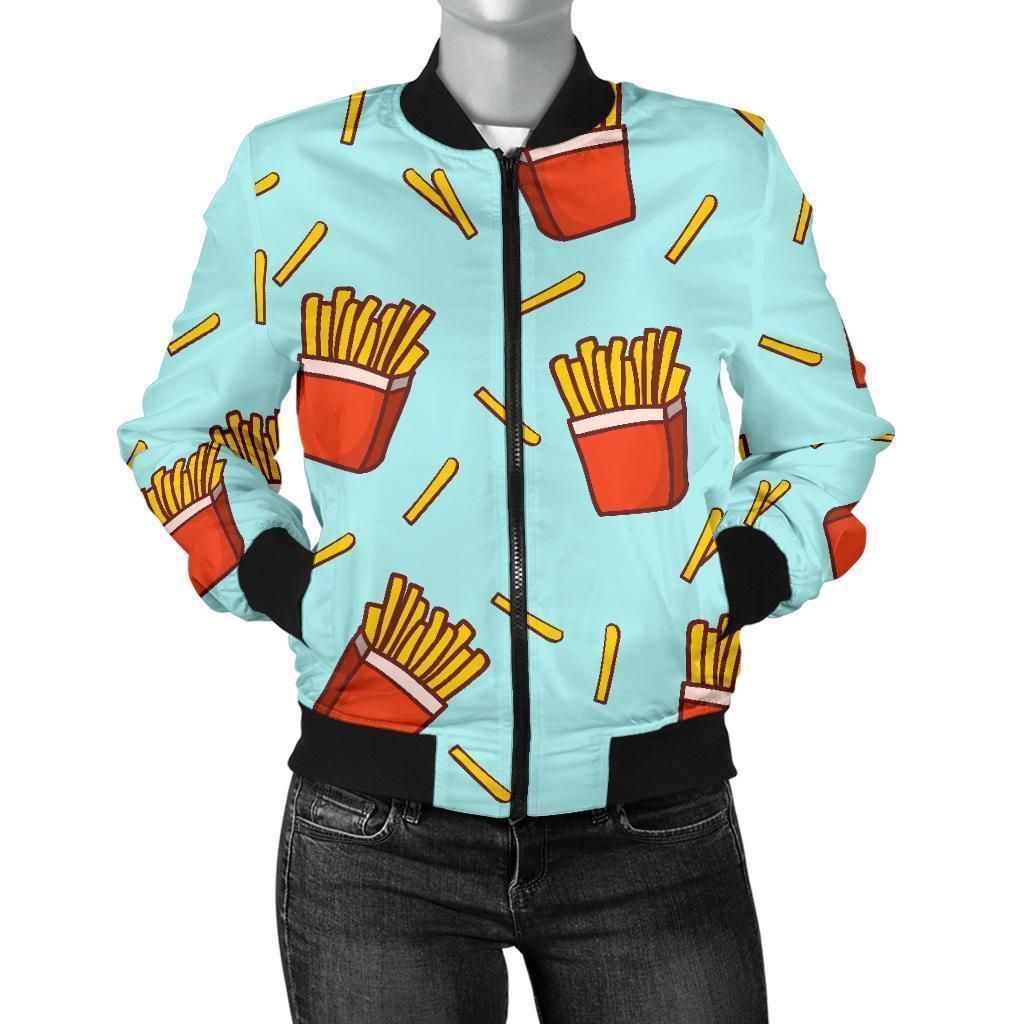 French-Fries-Print-Pattern-Women-Casual-Bomber-Jacket-1