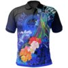 Fsm Polo Shirt - Humpback Whale with Tropical Flowers (Blue)- BN18