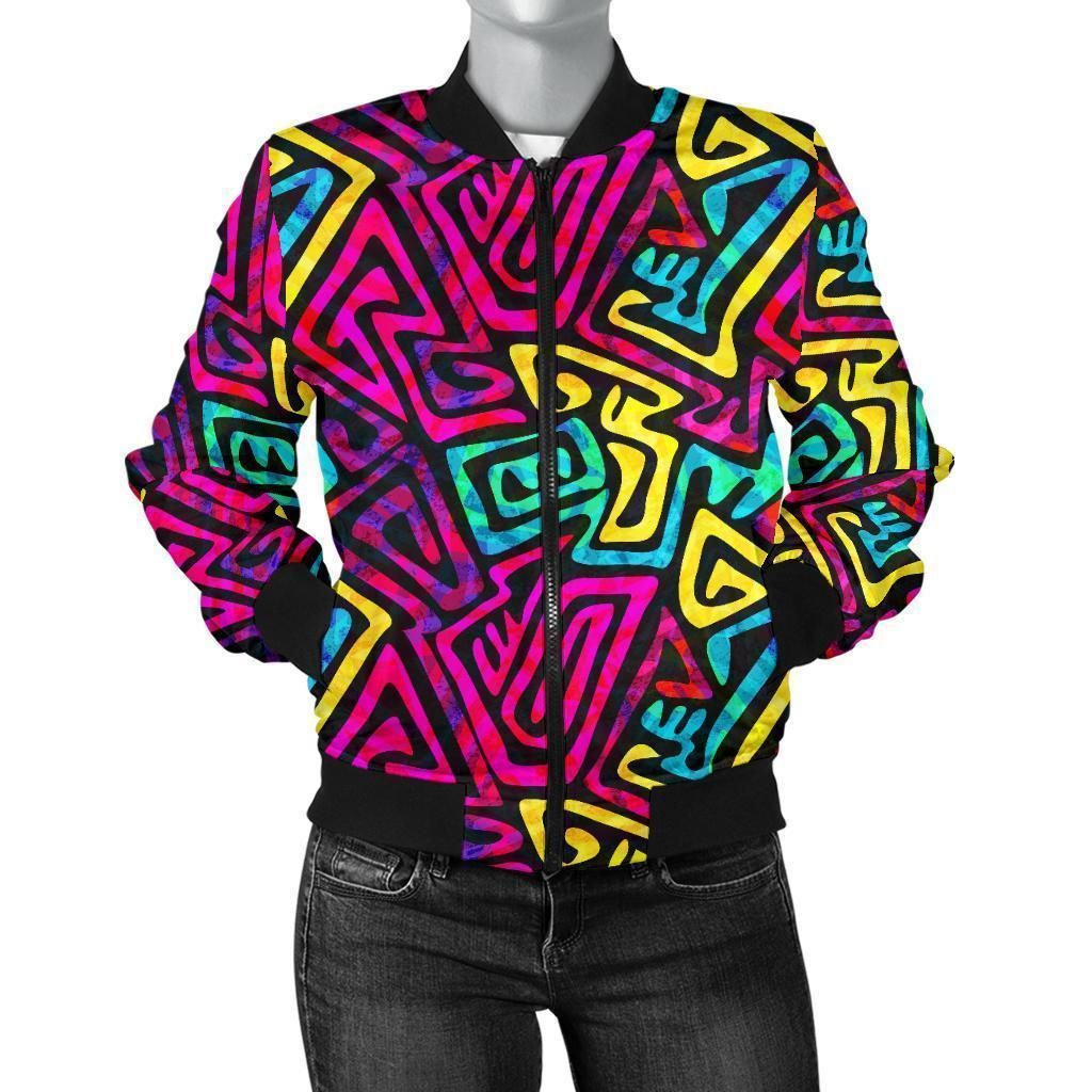 Funky-Pattern-Print-Women-Casual-Bomber-Jacket-1