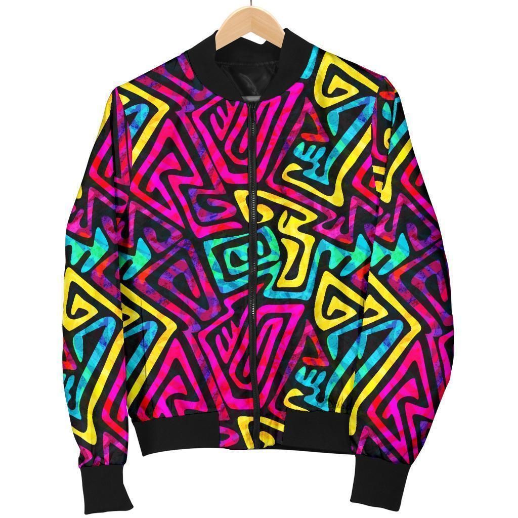 Funky Pattern Print Women Casual Bomber Jacket Funky Pattern Print Women Casual Bomber Jacket
