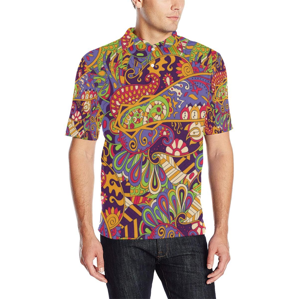 Funky Retro Pattern Print Design A04 Men Polo Shirt Funky Retro Pattern Print Design A04 Men Polo Shirt