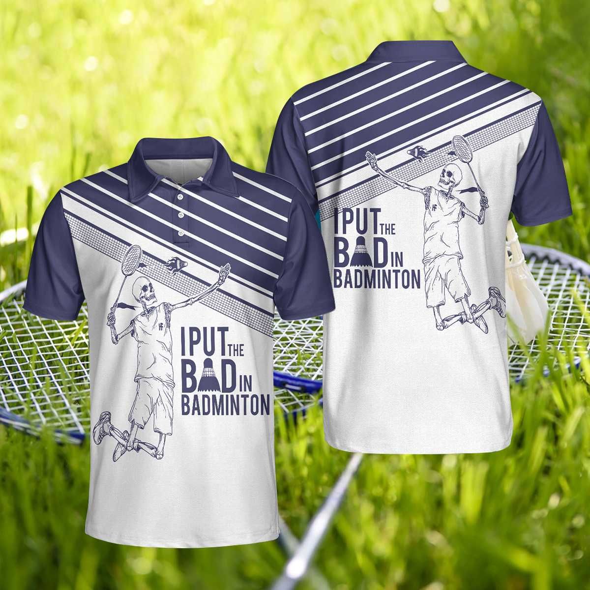 Funny Skull Badminton Player Polo Shirt #V Funny Skull Badminton Player Polo Shirt #V