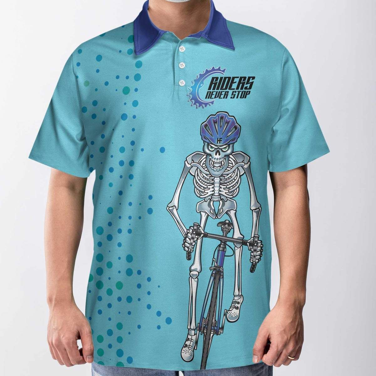 Funny Skull Cycling Riders Never Stop Polo Shirt #V Funny Skull Cycling Riders Never Stop Polo Shirt #V