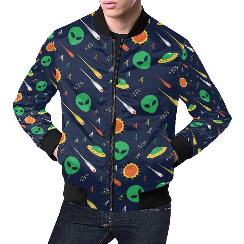 Galaxy Comet Alien Ufo Pattern Print Mens Bomber Jacket Galaxy Comet Alien Ufo Pattern Print Mens Bomber Jacket