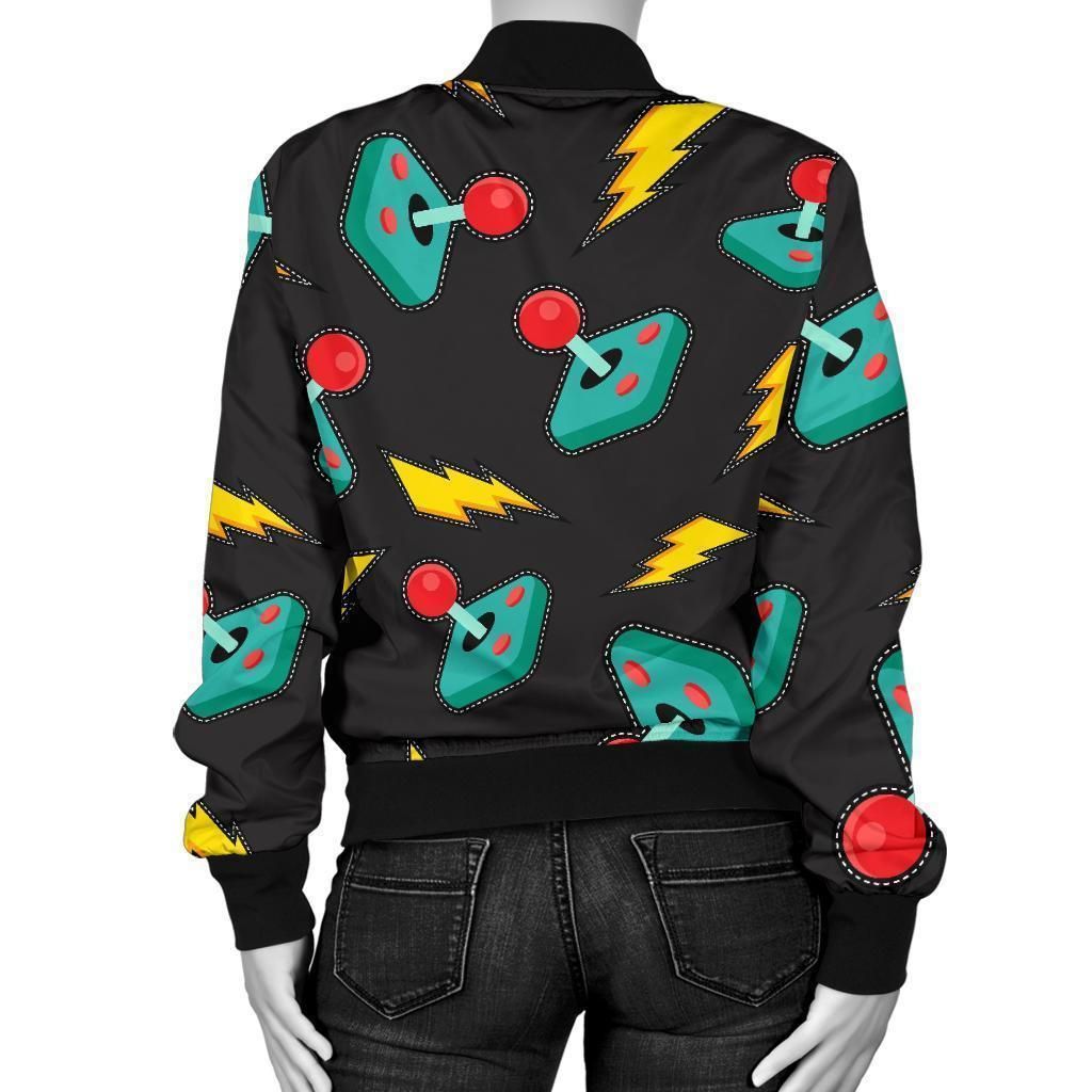 Gaming-Joystick-Pattern-Print-Women-Casual-Bomber-Jacket-2