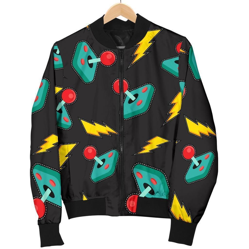 Gaming Joystick Pattern Print Women Casual Bomber Jacket Gaming Joystick Pattern Print Women Casual Bomber Jacket