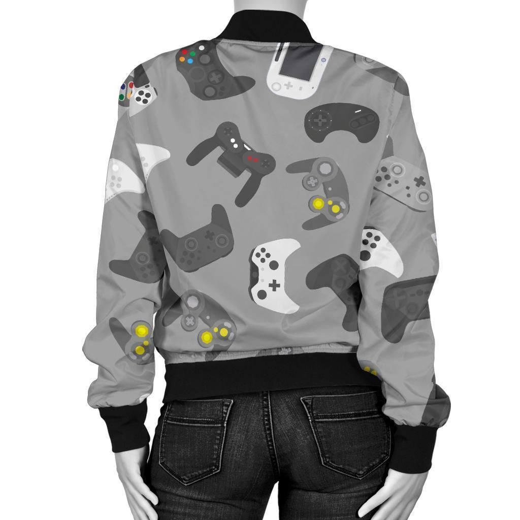 Gaming-Joystick-Print-Pattern-Women-Casual-Bomber-Jacket-2