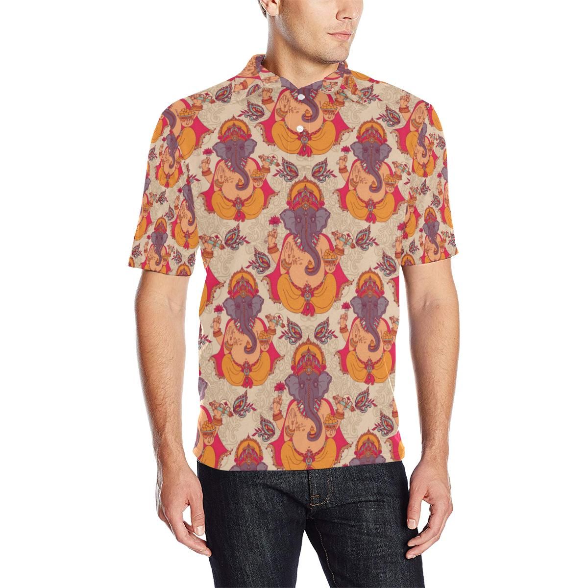 Ganesha Indian Pattern Print Design 02 Men Polo Shirt Ganesha Indian Pattern Print Design 02 Men Polo Shirt
