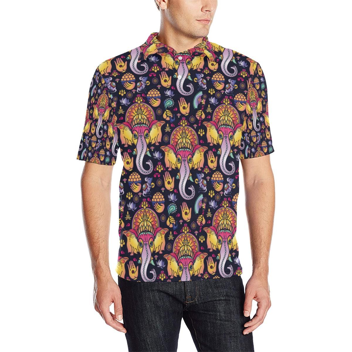 Ganesha Indian Pattern Print Design 03 Men Polo Shirt Ganesha Indian Pattern Print Design 03 Men Polo Shirt