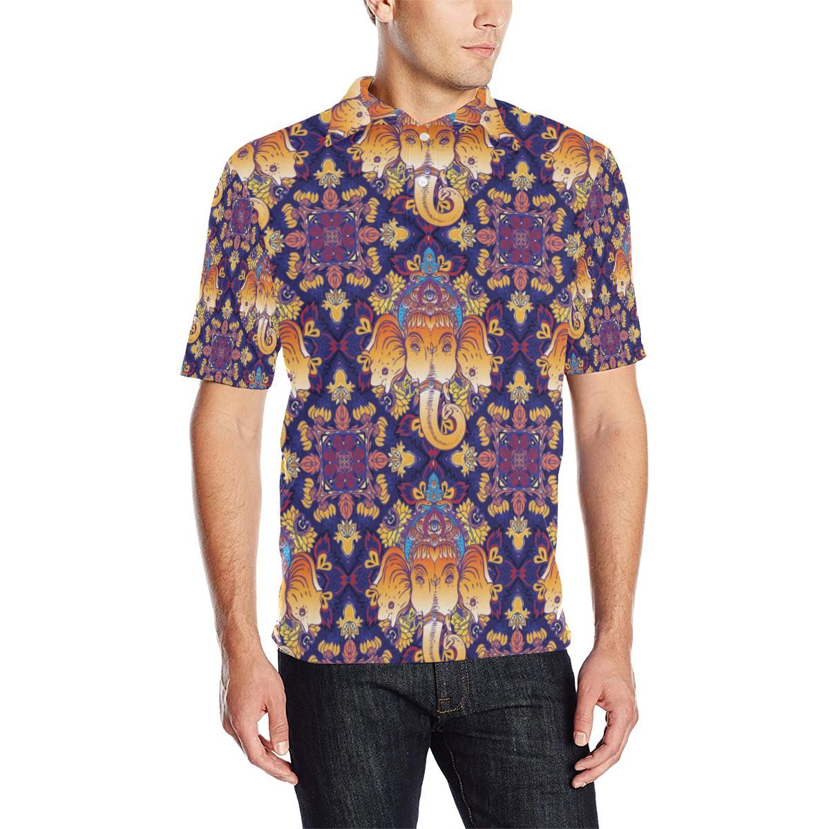Ganesha Pattern Print Design 01 Men Polo Shirt Ganesha Pattern Print Design 01 Men Polo Shirt