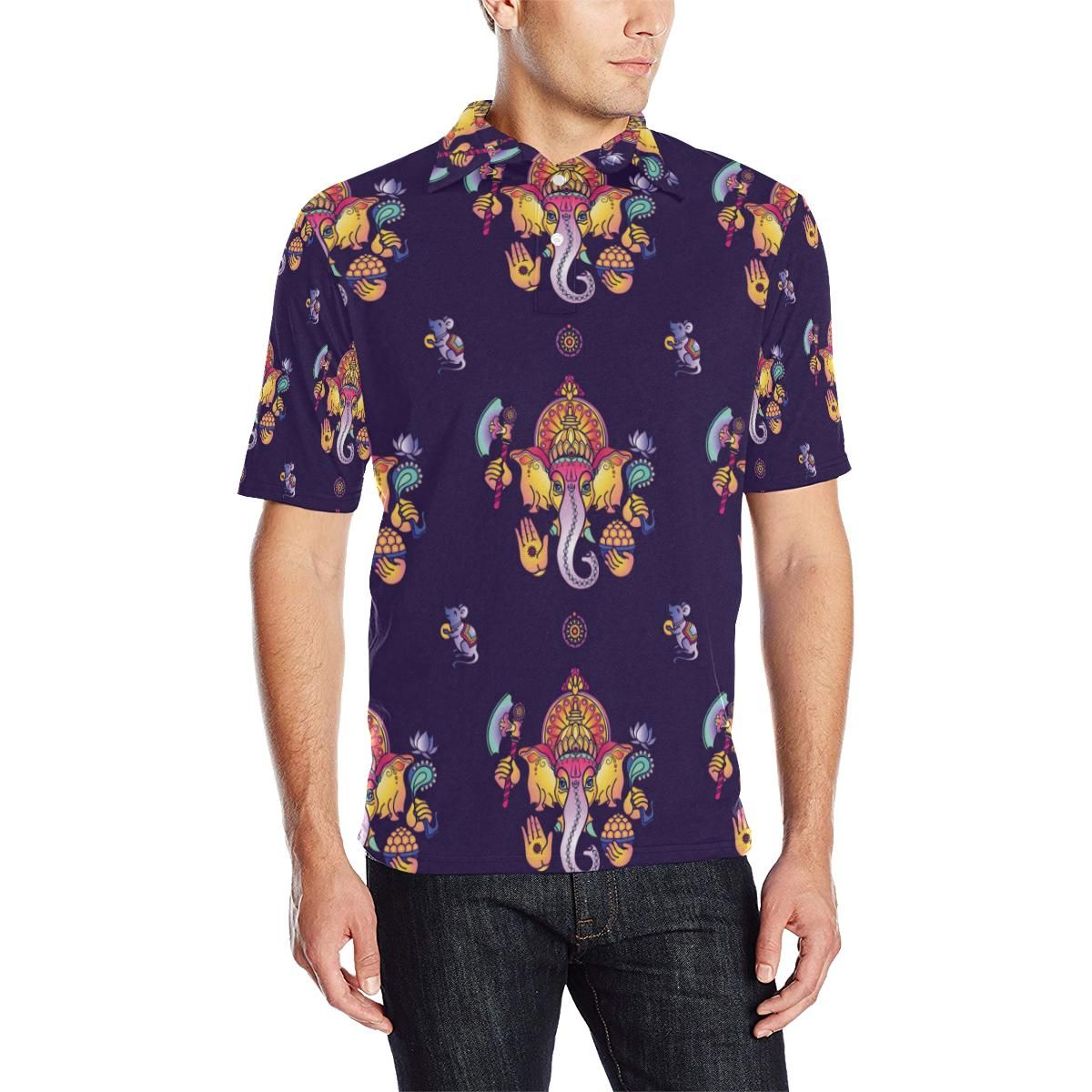 Ganesha Pattern Print Design 04 Men Polo Shirt Ganesha Pattern Print Design 04 Men Polo Shirt