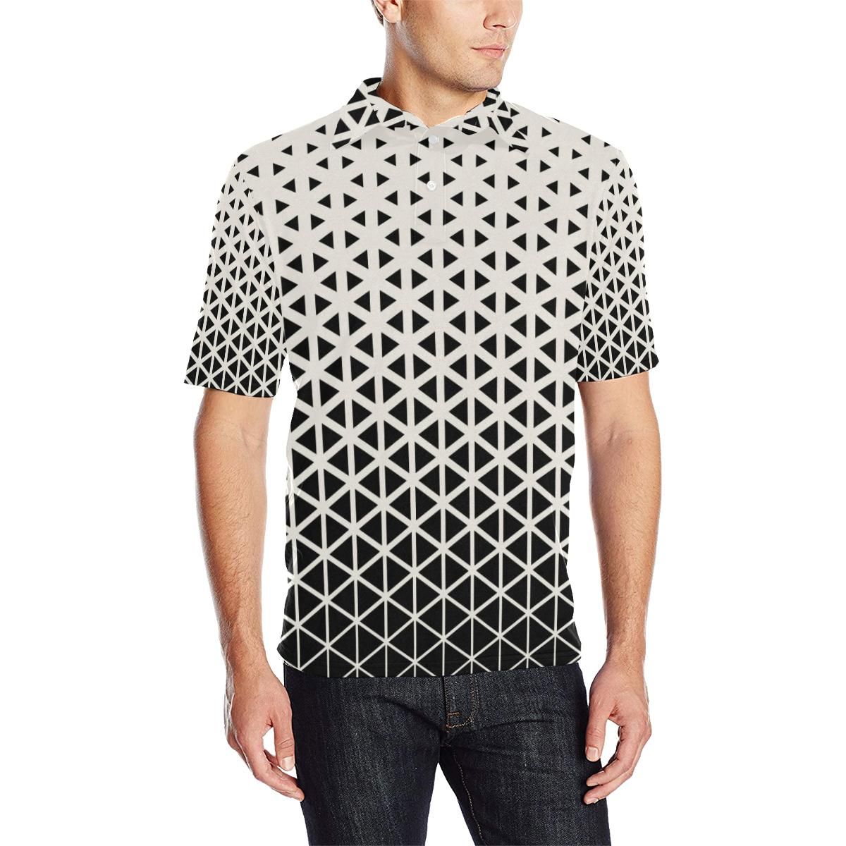 Geometric Black White Pattern Print Design 03 Men Polo Shirt Geometric Black White Pattern Print Design 03 Men Polo Shirt