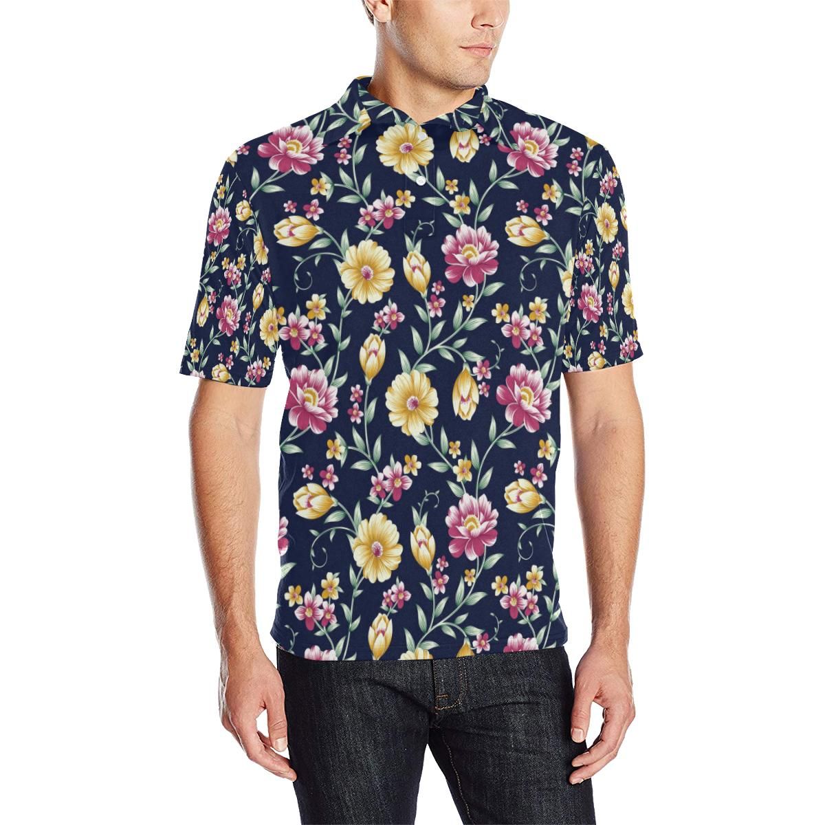 Gerberas Pattern Print Design Gb03 Men Polo Shirt Gerberas Pattern Print Design Gb03 Men Polo Shirt