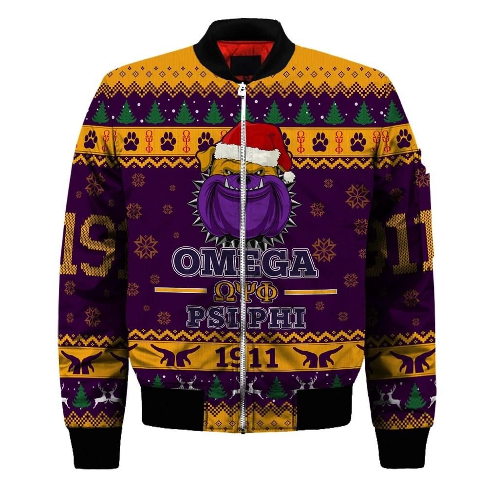 Getteestore Jacket - Omega Psi Phi Bulldog Christmas Sleeve Zip Bomber Jacket A31 Bomber Jacket Getteestore Jacket - Omega Psi Phi Bulldog Christmas Sleeve Zip Bomber Jacket A31 Bomber Jacket
