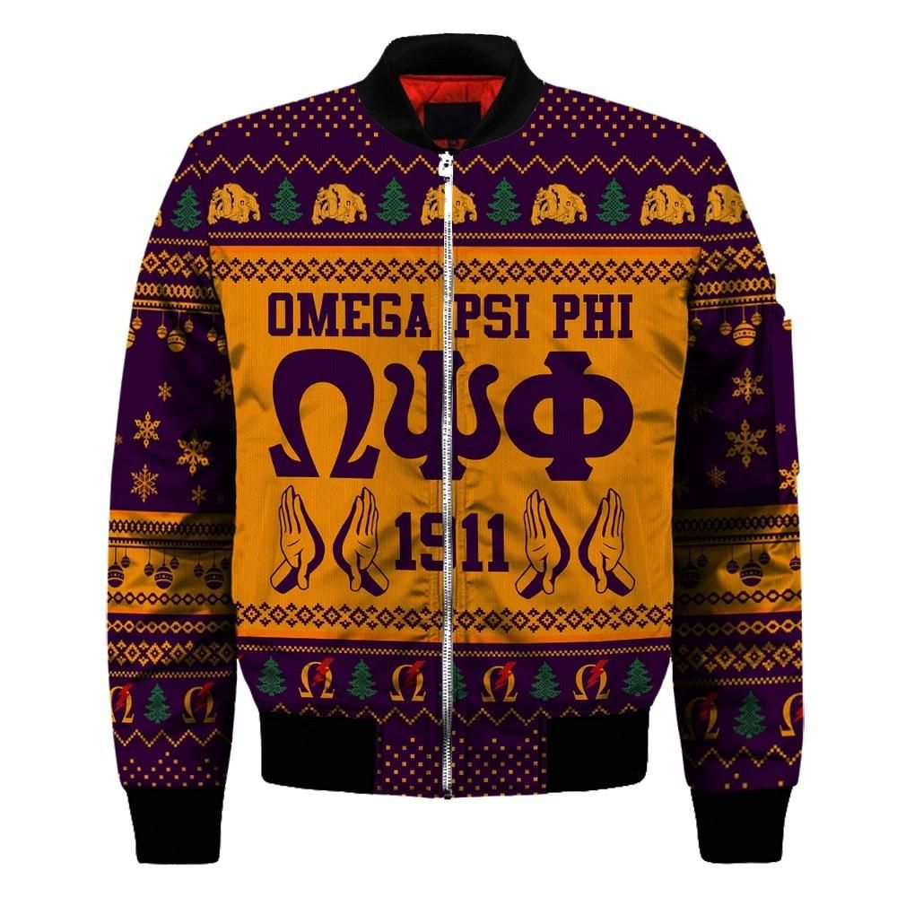 Getteestore Jacket - Omega Psi Phi Handsign Christmas Sleeve Zip Bomber Jacket A31 Bomber Jacket Getteestore Jacket - Omega Psi Phi Handsign Christmas Sleeve Zip Bomber Jacket A31 Bomber Jacket