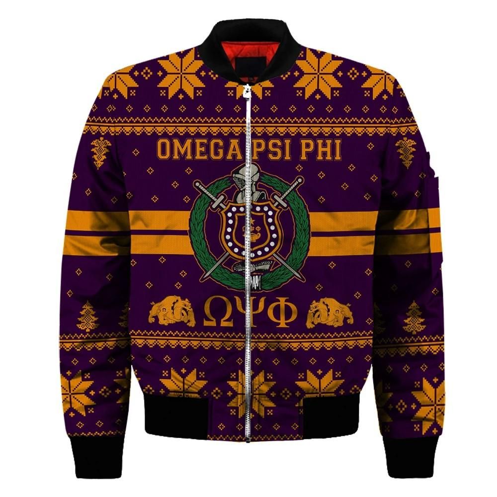 Getteestore Jacket - Omega Psi Phi Shield Christmas Sleeve Zip Bomber Jacket A31 Bomber Jacket Getteestore Jacket - Omega Psi Phi Shield Christmas Sleeve Zip Bomber Jacket A31 Bomber Jacket