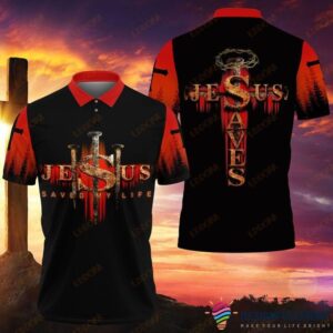 Gift For Christian Jesus Saved My Life Jesus Cross Polo Shirt Nhd