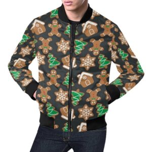 Gingerbread Man Pattern Print Chirstmas Mens Bomber Jacket