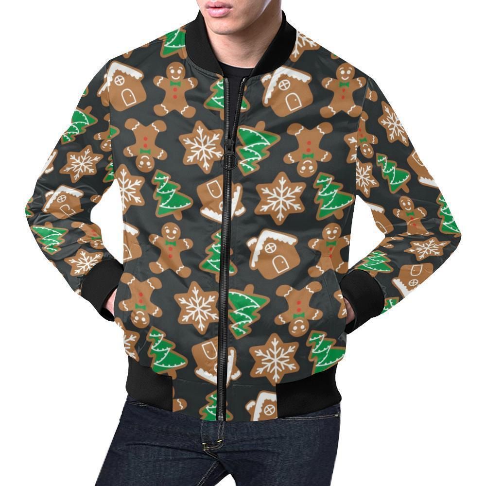 Gingerbread Man Pattern Print Chirstmas Mens Bomber Jacket Gingerbread Man Pattern Print Chirstmas Mens Bomber Jacket