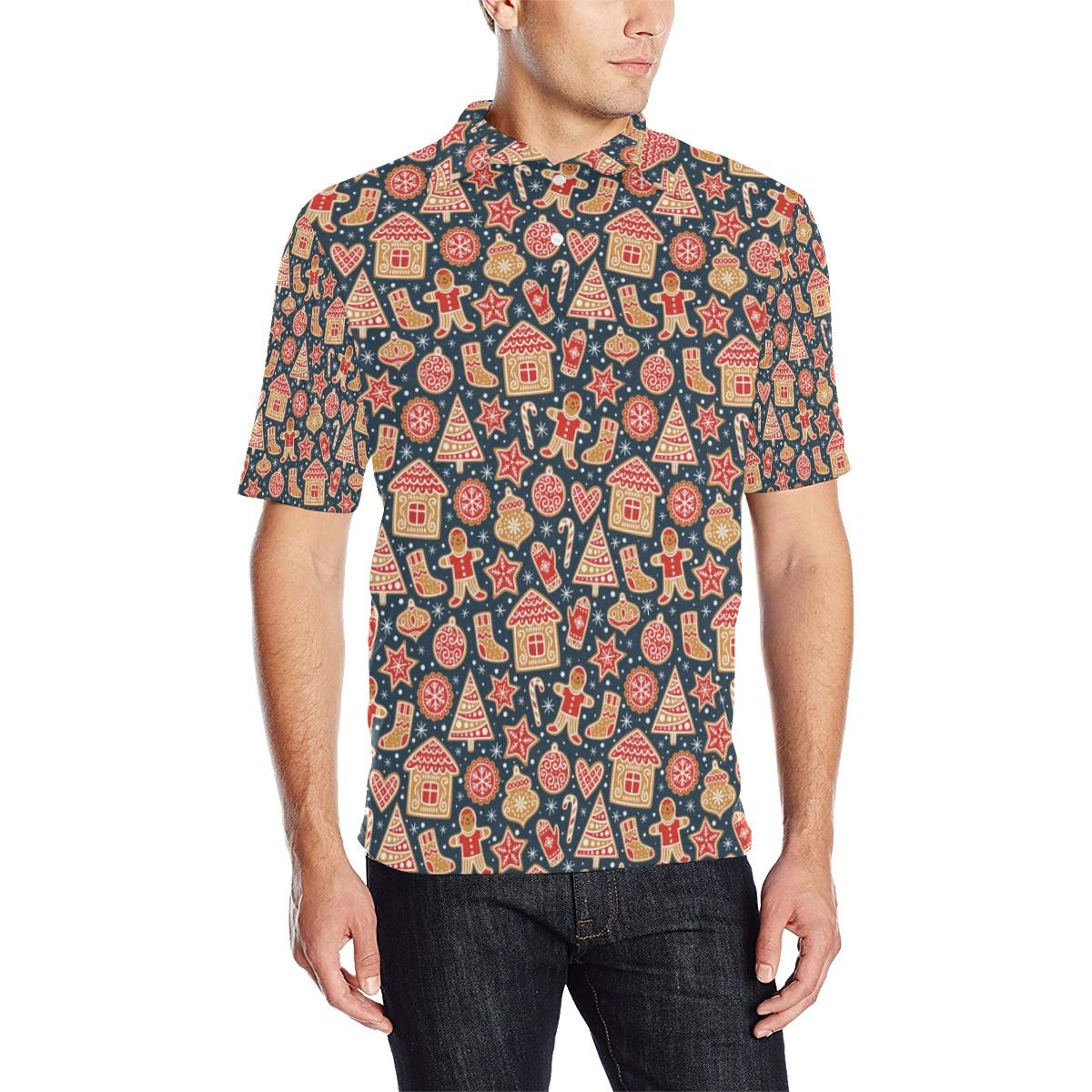 Gingerbread Pattern Print Design 03 Men Polo Shirt Gingerbread Pattern Print Design 03 Men Polo Shirt