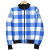 Gingham Blue Pattern Print Women Casual Bomber Jacket