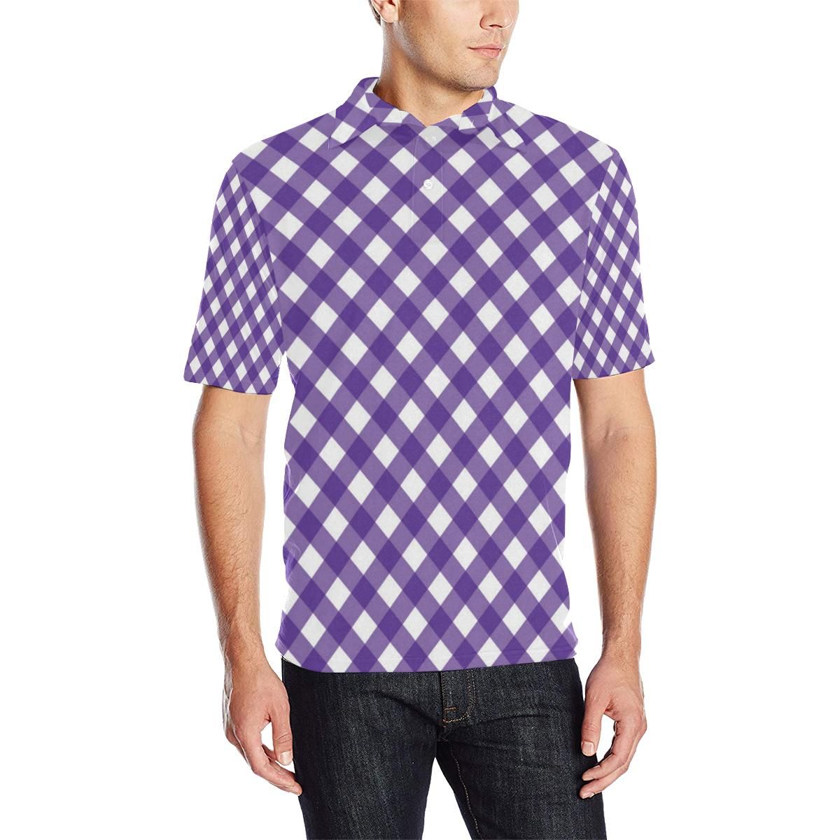 Gingham Purple Pattern Print Design 03 Men Polo Shirt Gingham Purple Pattern Print Design 03 Men Polo Shirt