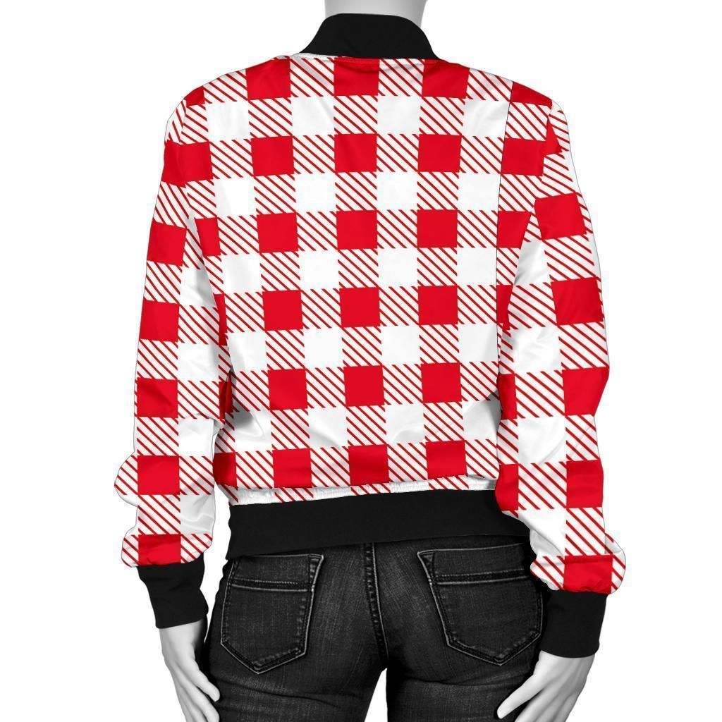 Gingham-Red-Pattern-Print-Women-Casual-Bomber-Jacket-2